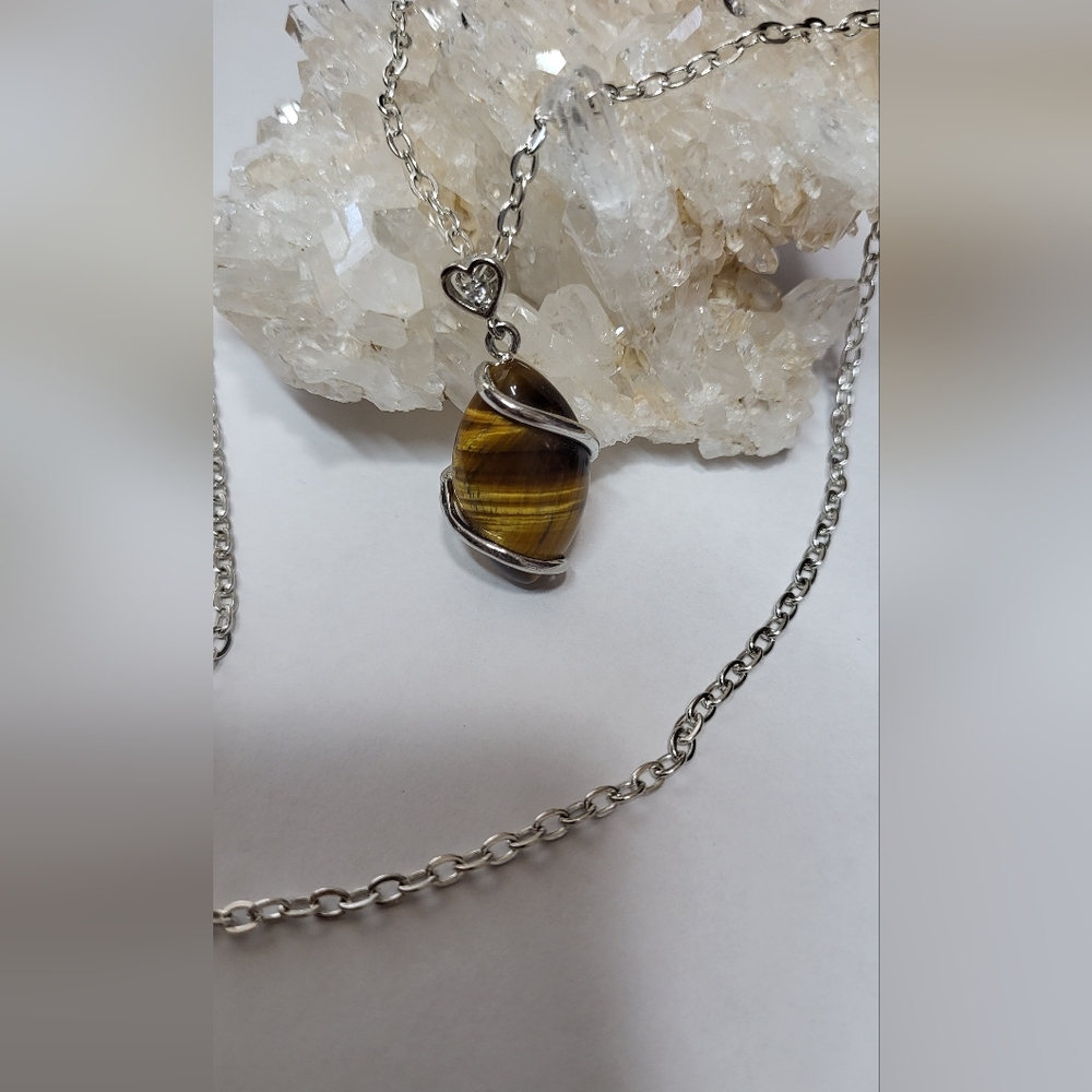 Handcrafted Tiger's Eye, Protection Stone,Pendant Necklace - Yellow Brown Stone
